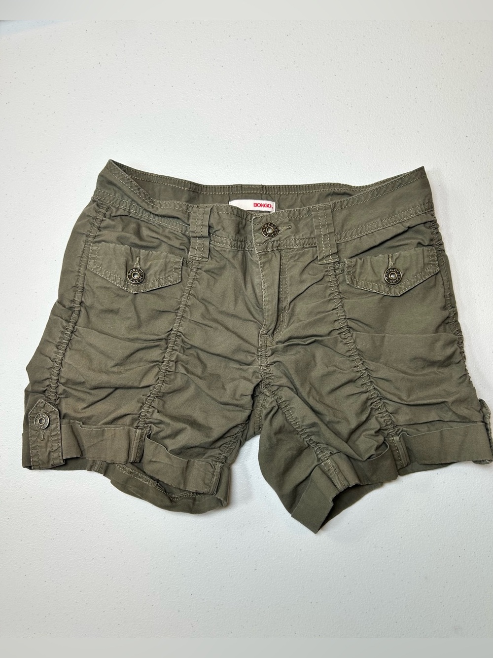 Vintage Y2K Bongo Olive Green Ruched Cargo Utility Shorts Size 1